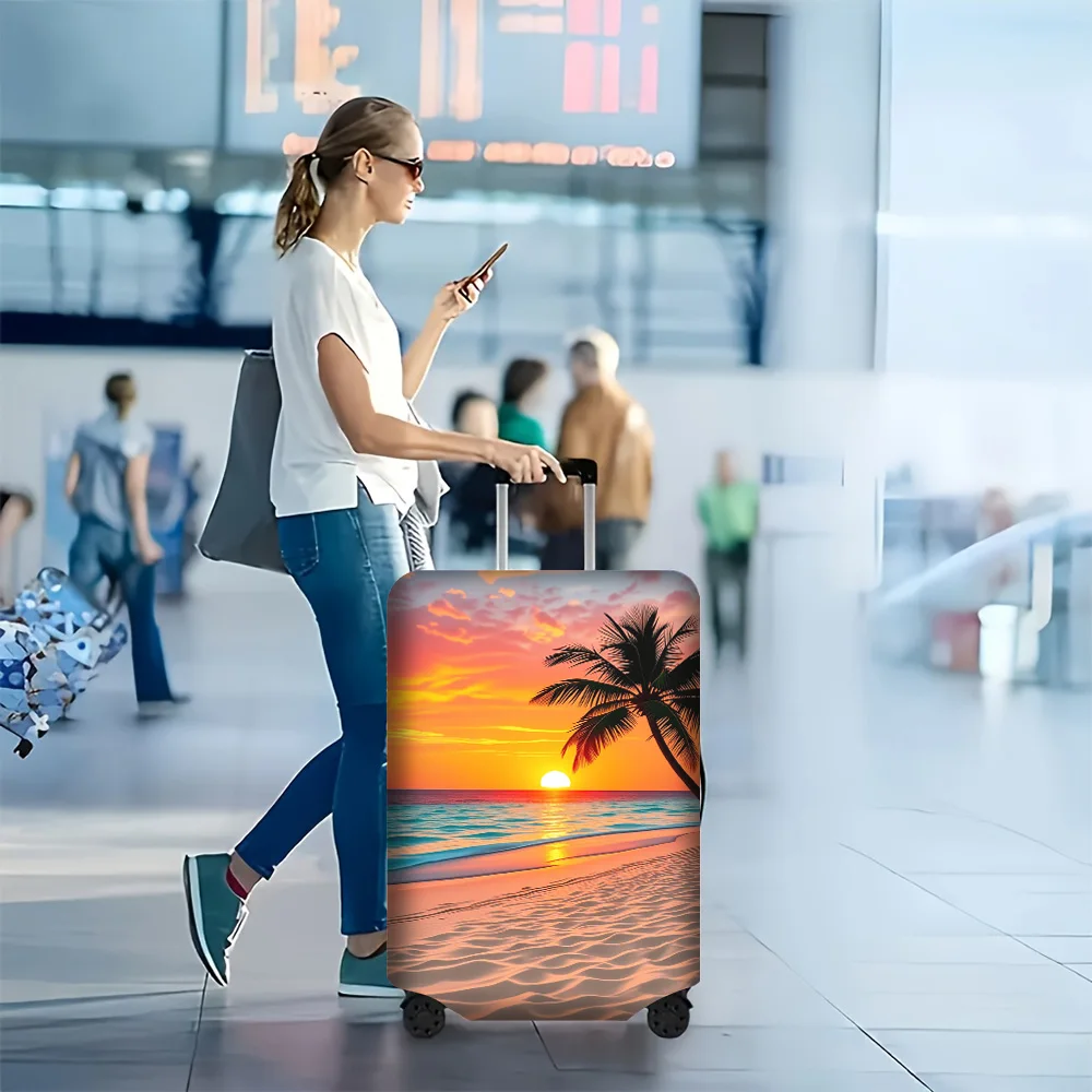 

1-Piece Tropical Sunset Beach luggage cover for luggage sizes 18 – 32 inches; dust and resilient travel accessory with serene