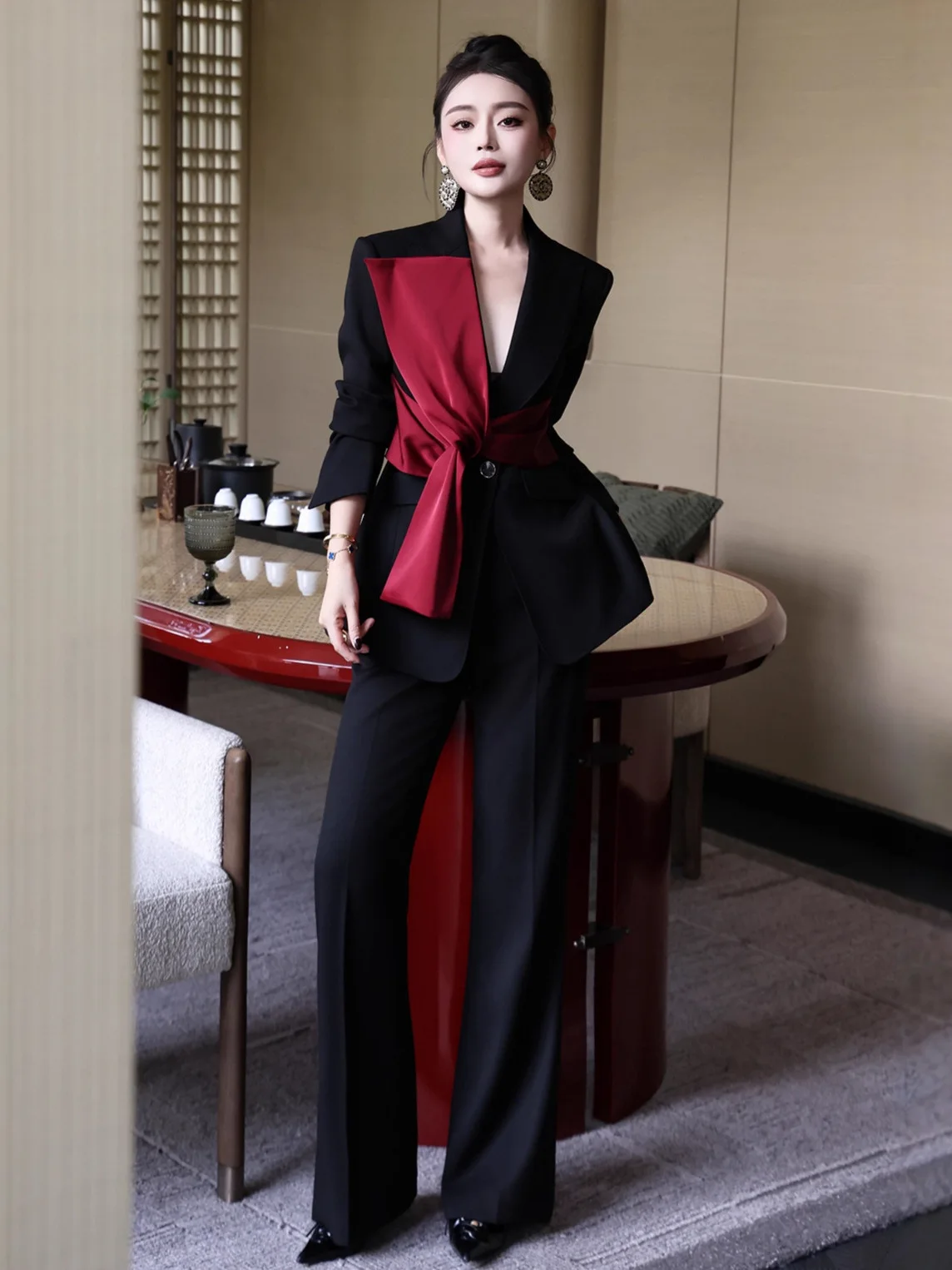 

Elegant Long Sleeve Women's Suit Professional Office Wear Fashionable Set Casual Chino Pants Polyester Fabric Winter Season