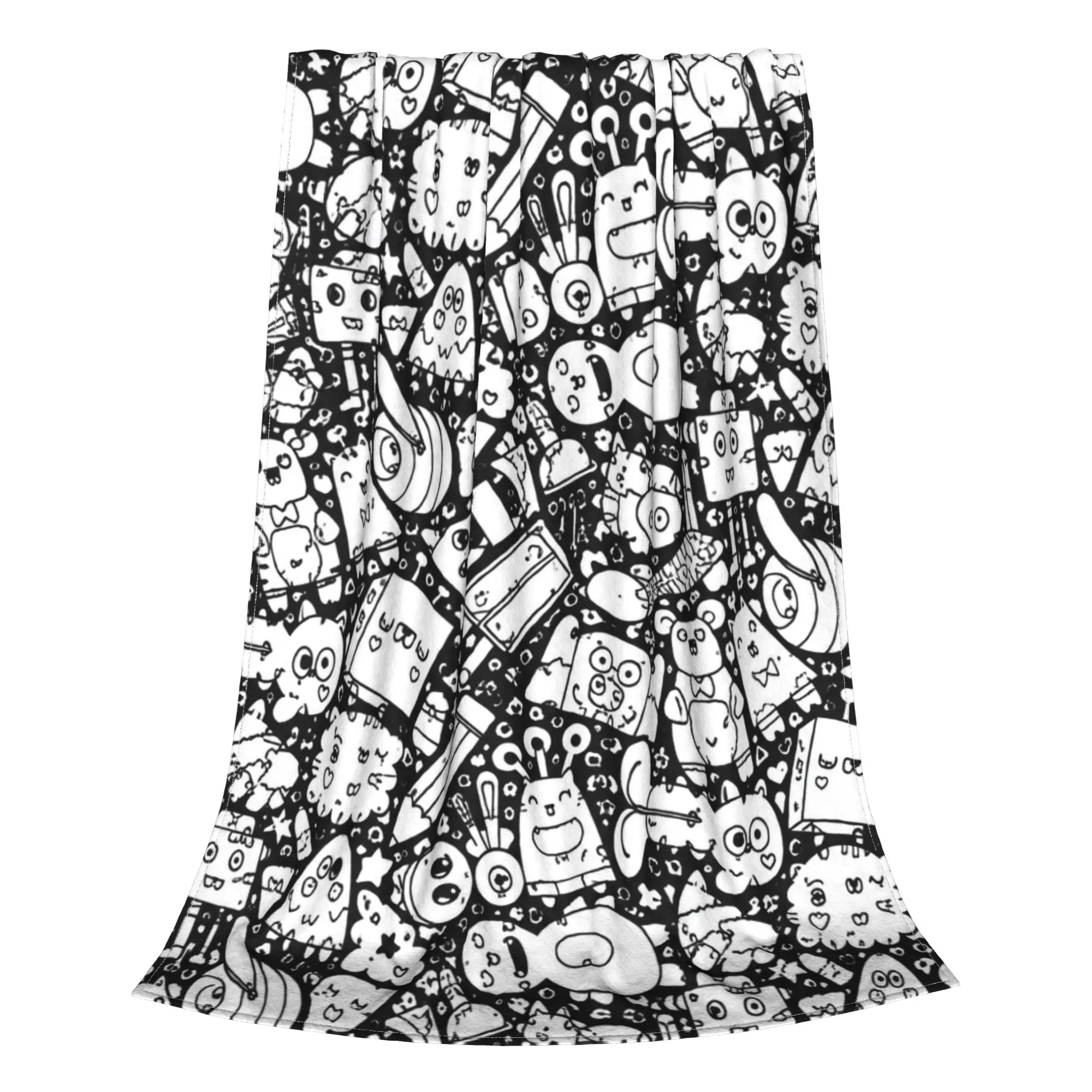 1PC Cat sketches with skulls  DIY Coloring Winter Blankets for Adults Bedding Home Interior Sofa Knee