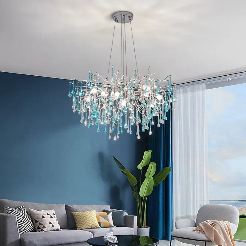 Moderno LED blu gocce d'acqua lampadario a soffitto villa di lusso lampada a sospensione atmosfera di fascia alta soggiorno sala da pranzo lampada a sospensione