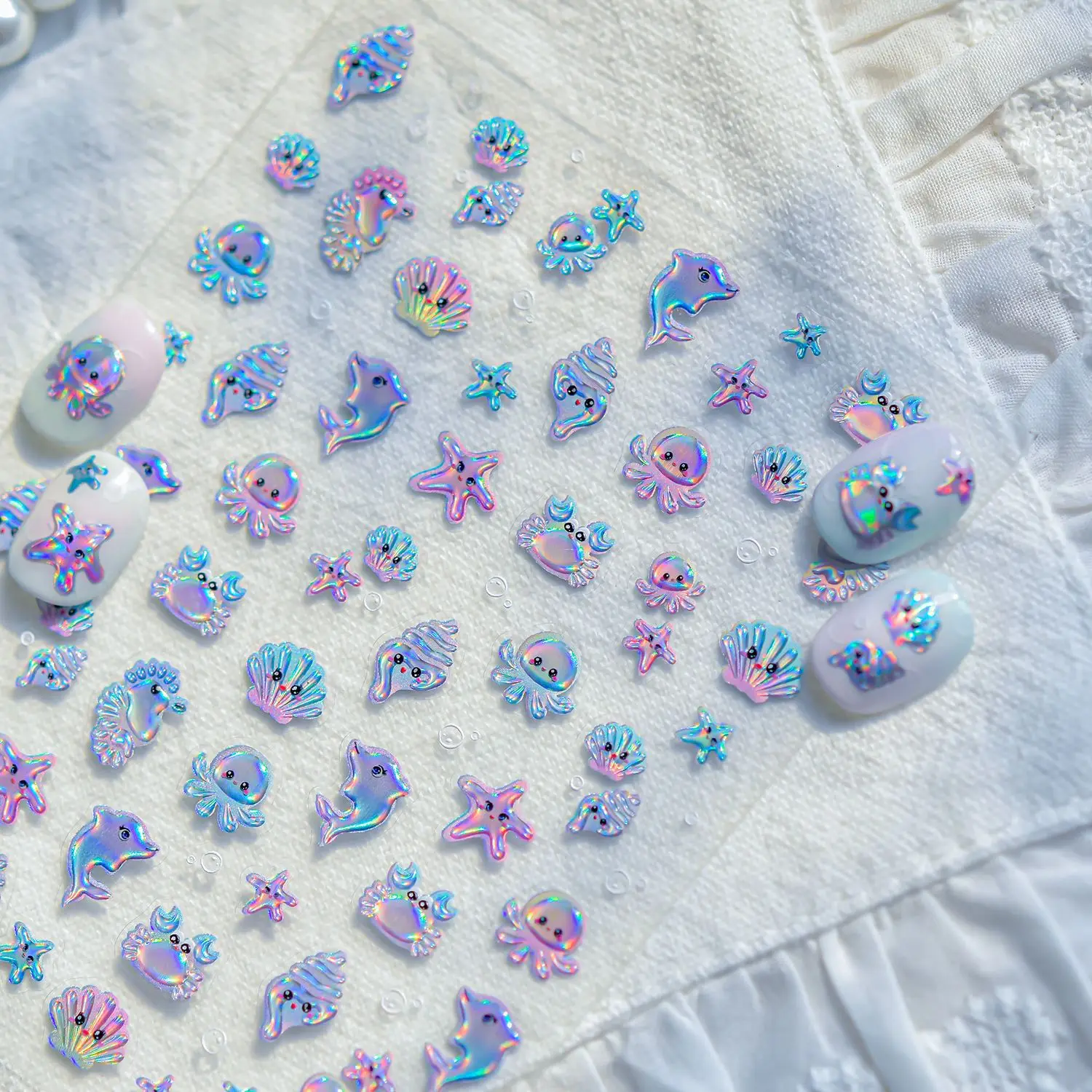المحيط هلام مسمار الفن ملصقات لطيف ستار العين الأخطبوط فقاعات ونجم البحر قذائف الغراء الخلفي مسمار ملصق DIY بها بنفسك الصيف مانيكير أجزاء #1
