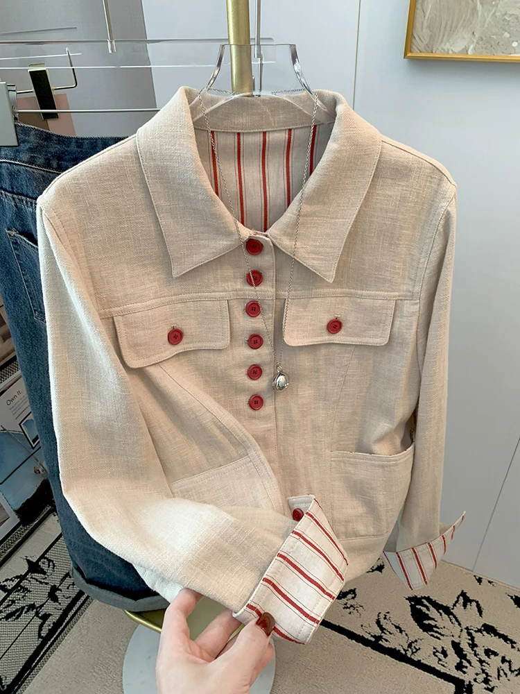 

Куртка-жакет Salt Series в полоску с цветными вставками и воротником, повседневная, для женщин, весна-осень, модная, универсальная, топ-жакет