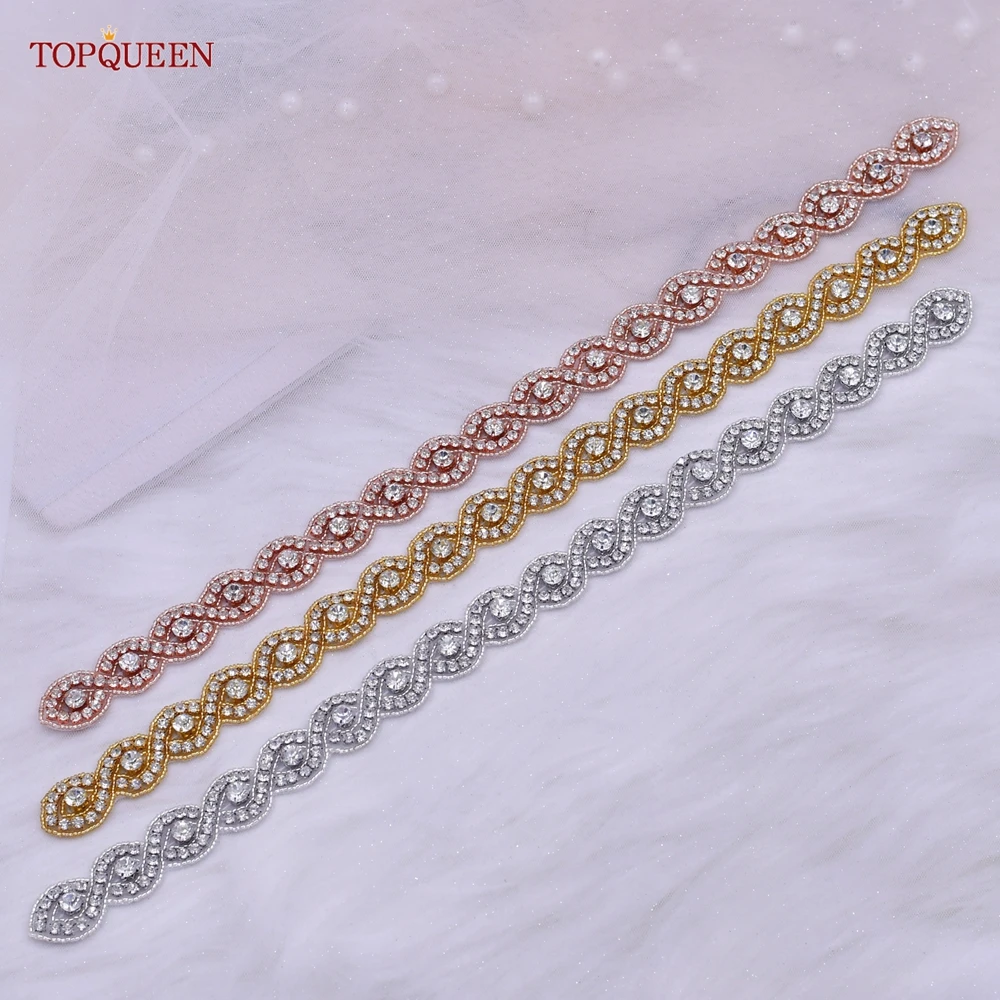 TOPQUEEN S28 Women Rhinestones Applique Luxury Handmade Bridal Belt Wedding Dress Bag Accessories Formal Evening Gown Decoration