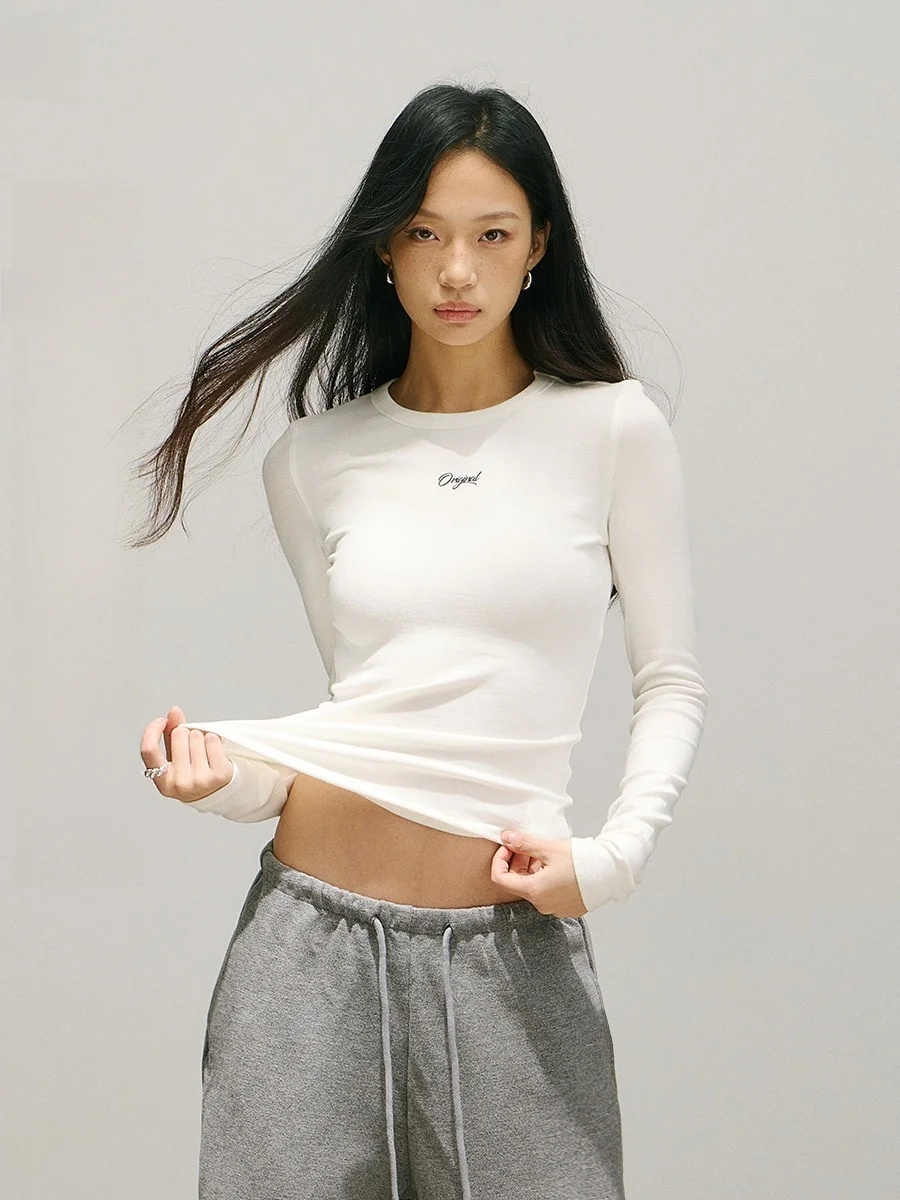 

Casual Slim Fit Long Sve Women's Base irt Elastic Comfortable SMILE DDD Faion Brand round Ne ort Length T-irt