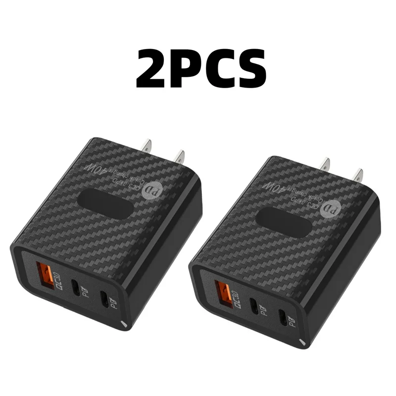 2PCS QC3.0 USB+2PD Charger 3 Ports Total 40W Phone Charger For iPhone Samsung Xiaomi Huawei Quick Charge3.0 US Plug Wall Charger