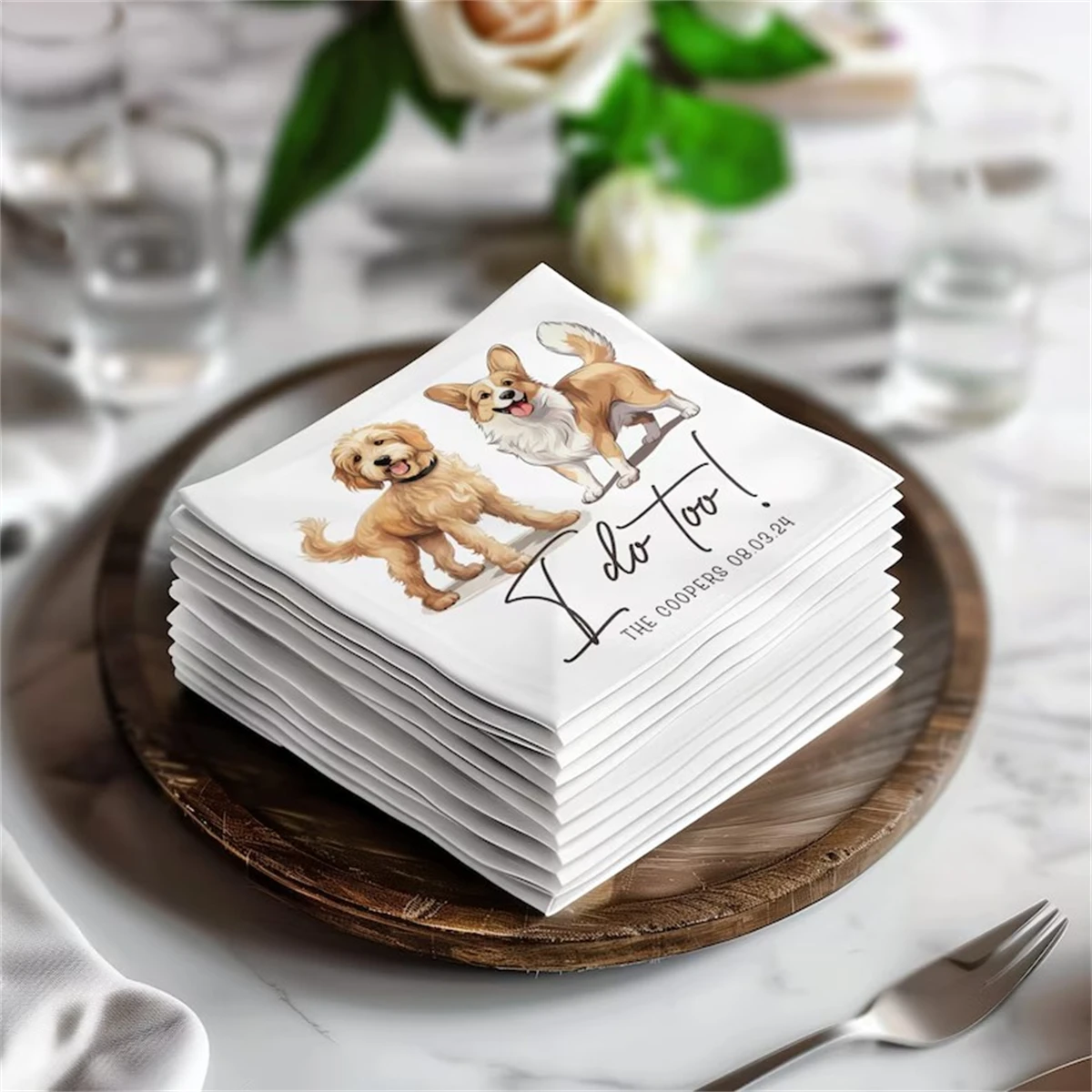 50Pcs Custom Pet Cocktail Napkins, Personalized Dog Wedding Napkins, Custom Pet Portrait Napkins, Pet Lover Decor, Luncheon Napk