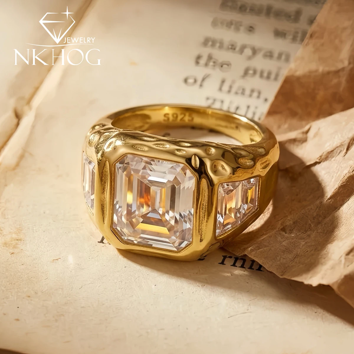 

NKHOG Luxury 9*11mm Real Moissanite Rings For Men 925 Sterling Silver Lab Diamond Wedding Wide Band 18K Plated Fine Jewelry Gift