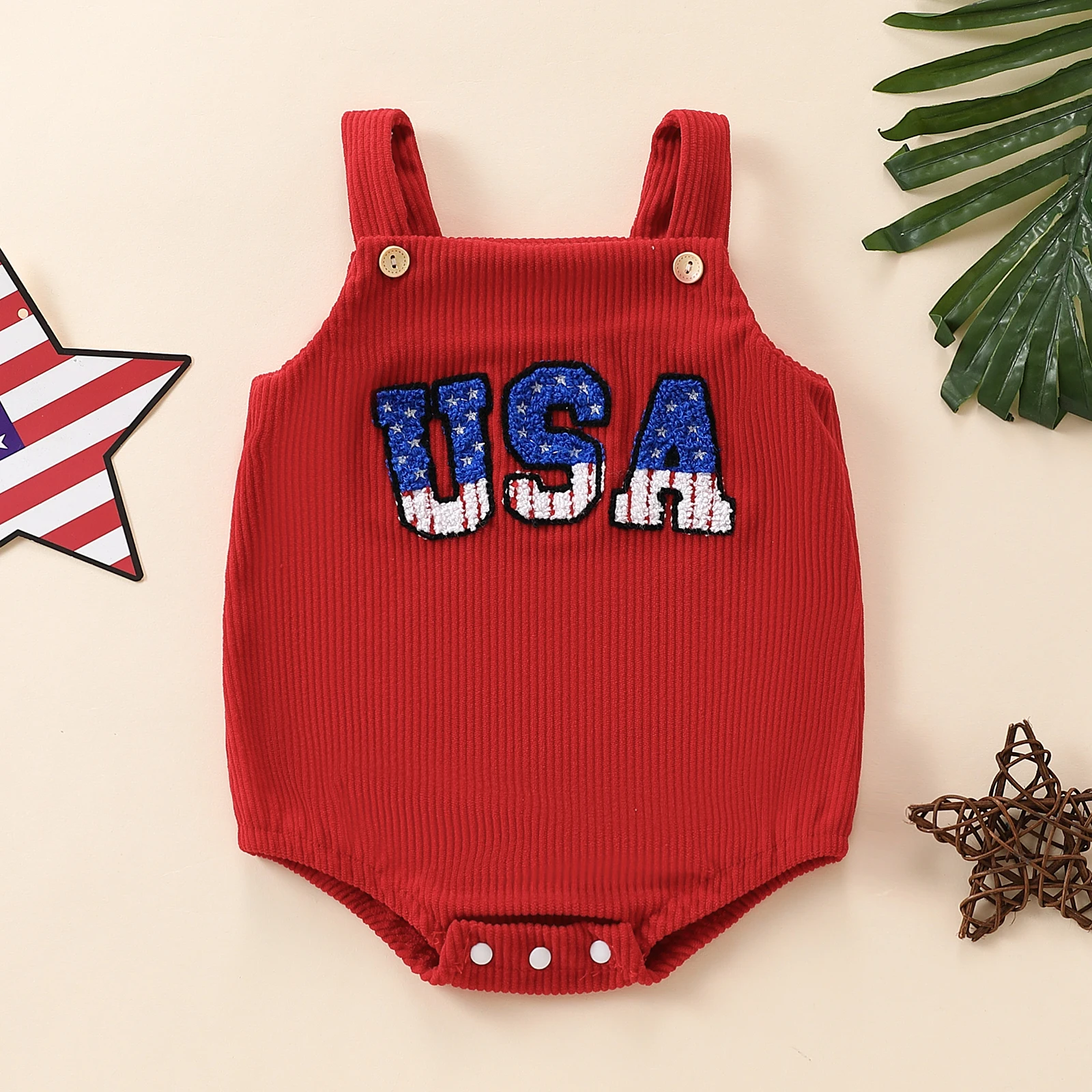 

Летний унисекс-комбинезон с вышивкой в стиле Дня независимости США, красный, праздничный наряд для младенцев и малышей