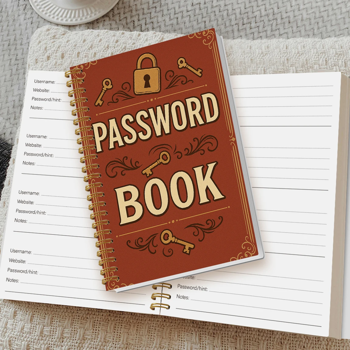 Vintage Password Book A5 Spiral Notebook Password Organizer Journal Login Tracker Secure Record Notebook