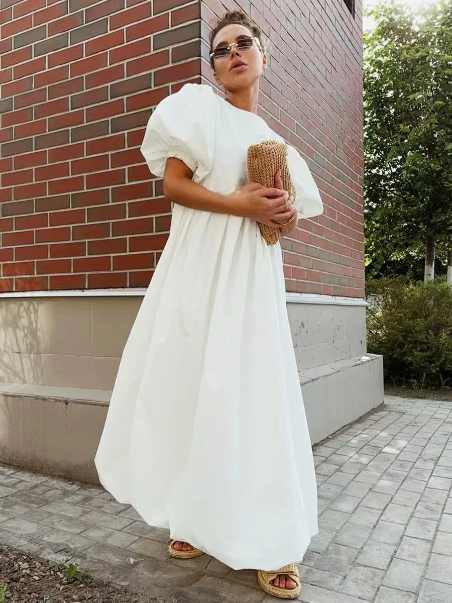 Faionable Lässiger runder Ne Bubble Sve Dr Baumwoll-A-Linien-Rock Lang Dr Bequemer weicher Index ort Sve Summer D...