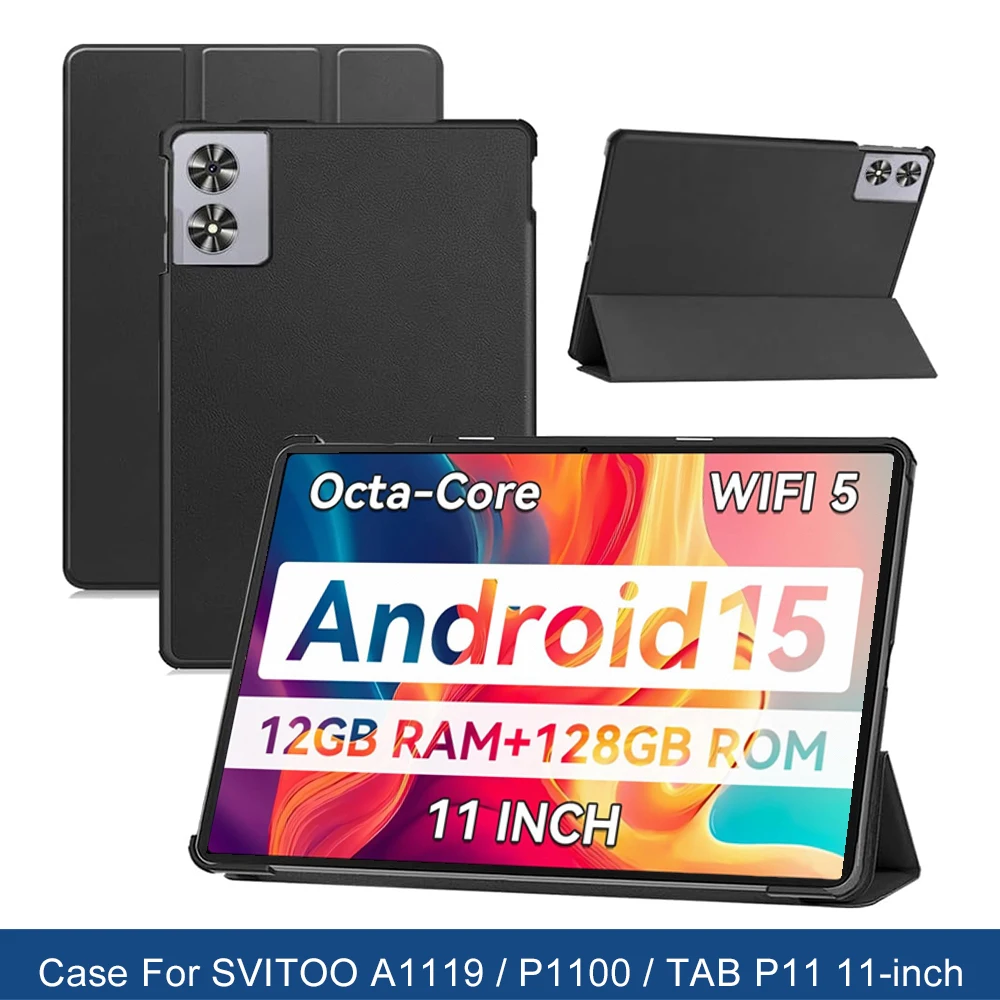 SVITOO A1119 / P1100 / TAB P11 11インチ スマートタブレットケース用 Funda ケース、三つ折りスタンドカバー、ハードPCバックシェル付き