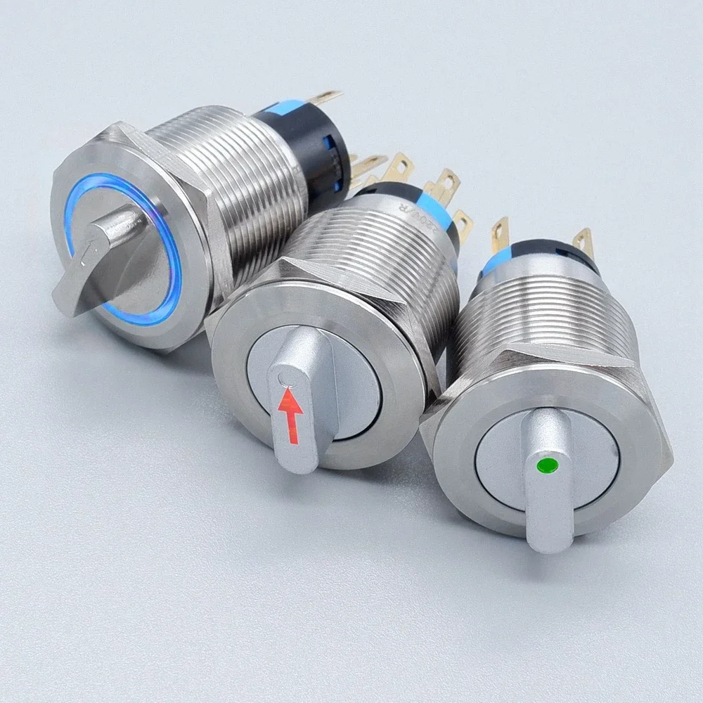 

22mm Metal Selector Rotary Switch 2/3 Position Self-return Momentary Self-locking Fixation Waterproof Stainless Steel 12v 24v