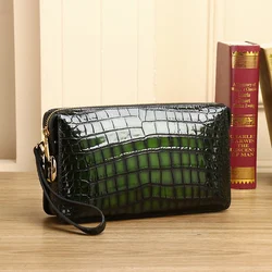 Bolsa de couro genuíno para homens, bolsa de crocodilo, grande capacidade, multi compartimento, high-end handdrew, elegante, nova