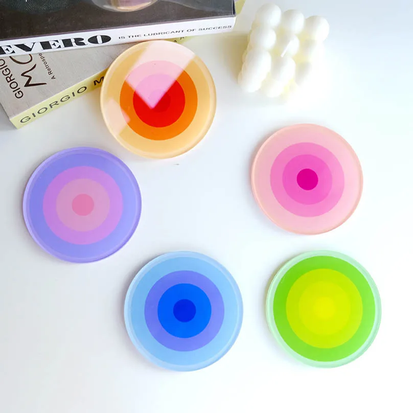 Acrylic Coaster Porta Vasostable Mat Anti Slip Cup Holders Gradient Color Cocinas Accesorios Kitchen Drink Coasters