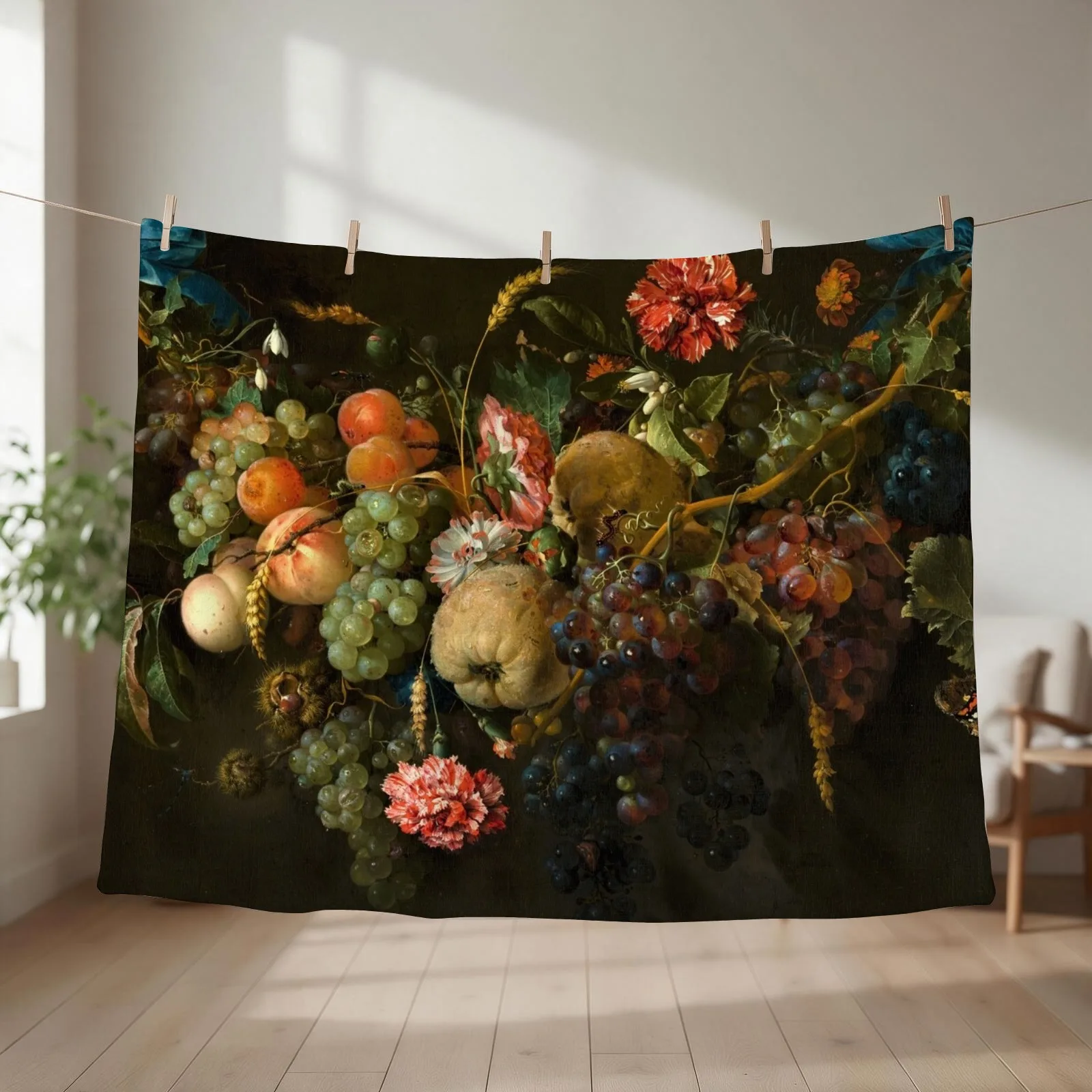 Jan Davidsz. de Heem - Garland of Fruit and Flowers Throw Blanket couch cozy soft plush fuzzy picnic outdoor blanket