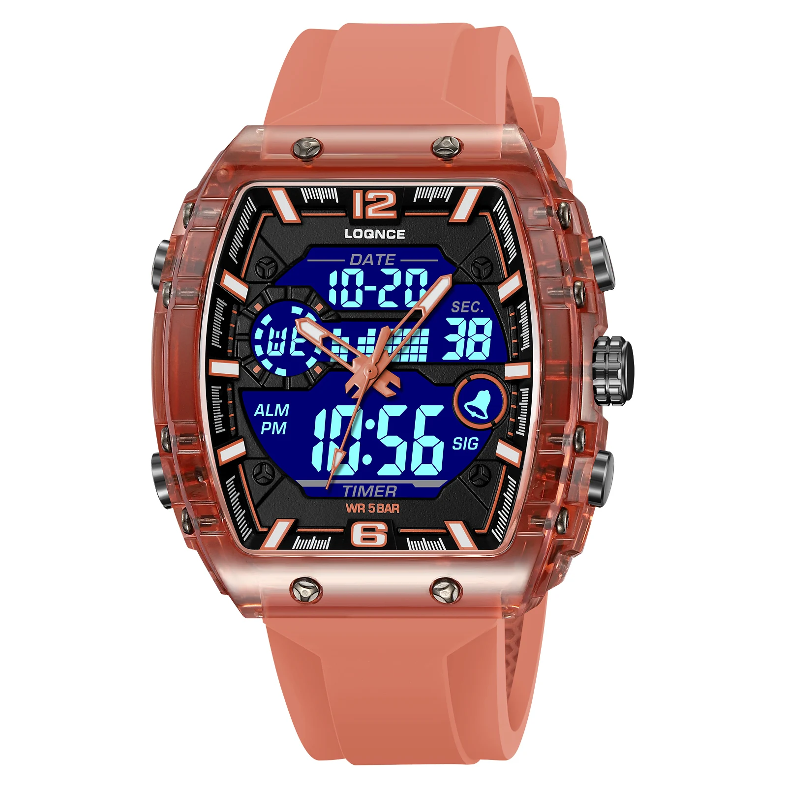 New LOQNCE 98003 Men's Watch High Quality Analog-Digital Dual Movement Luminous Calendar 50m Waterproof Watches Silicone Band