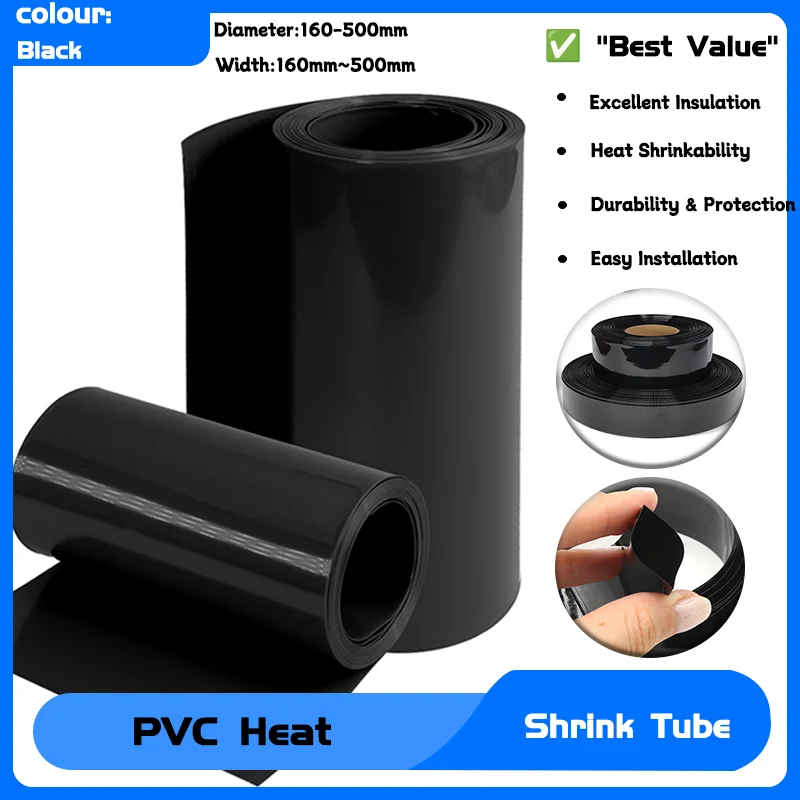 

PVC Heat Shrink Tube Dia 160mm ~ 500mm 18650 1~10m Black Lipo Battery Pack Insulated Cable Sleeve Protection Battery Film Wrap