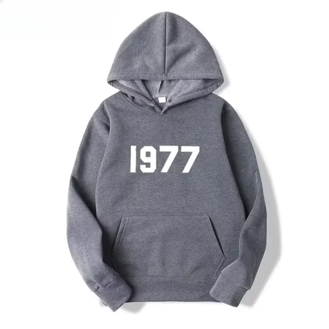 2024 New Pure Cotton Men\'s Hoodie Casual Sports Drawstring Hoodie 1977 Digital Print Front Kangaroo Pocket