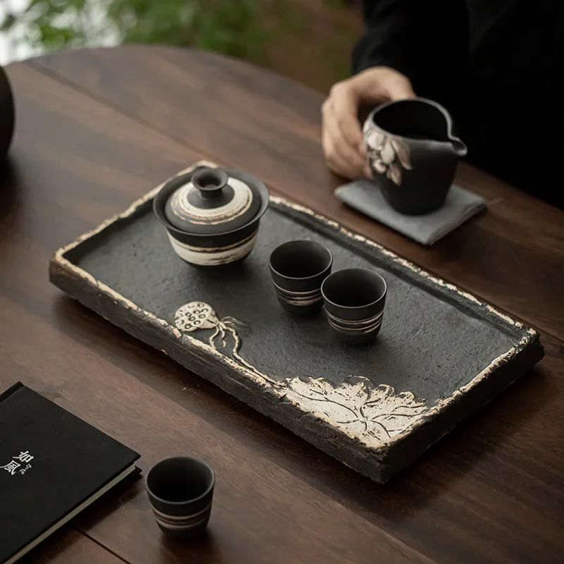 Silent Wind Rectangular Plate Stoneware Kung Fu Tea Teaware Ceramic Tea Tray Tea Table Ceramic Tea Tray Serving Tray