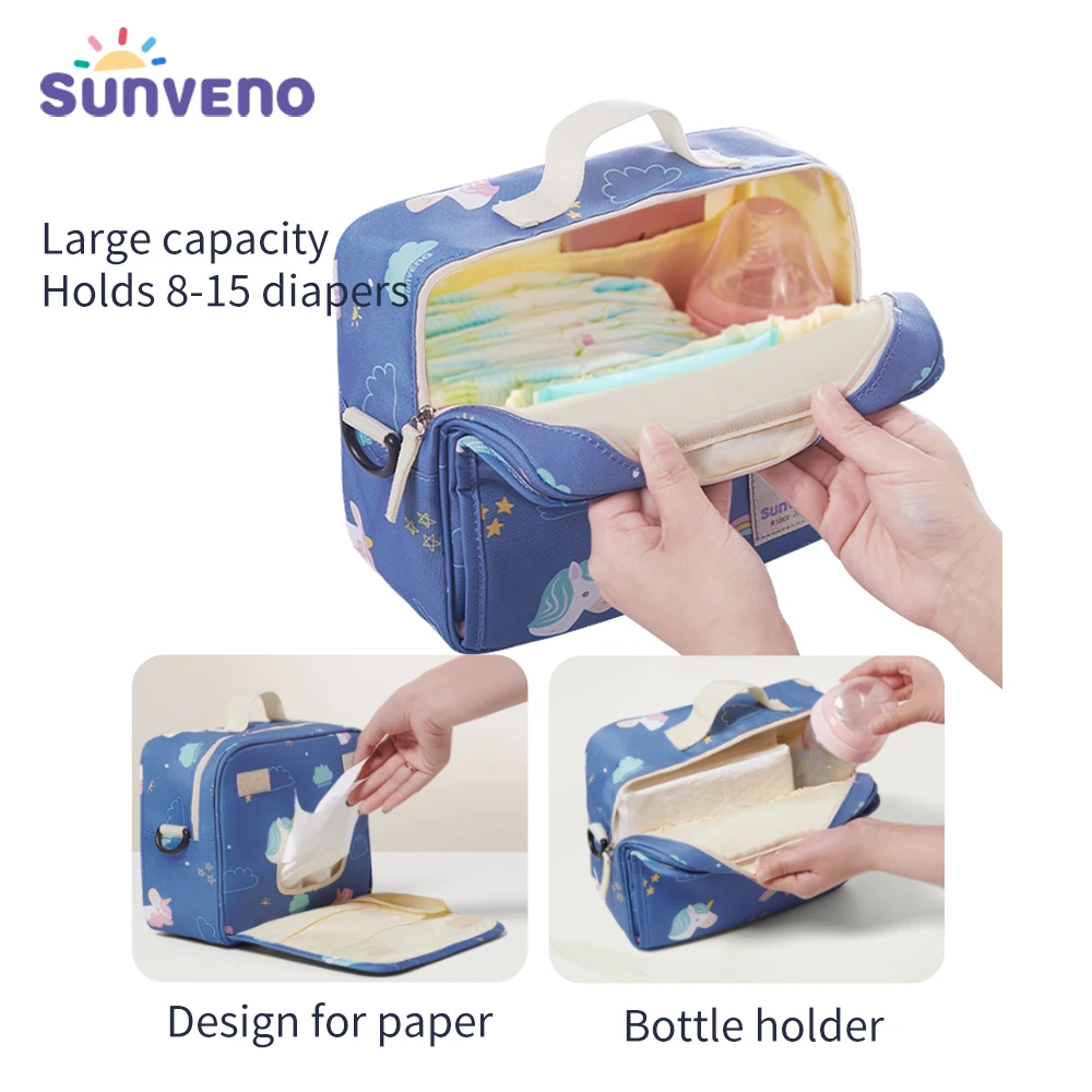 Sunveno-Bolsa de pañales impermeable para mamá, bolsa de pañales de tela lavable, bolsas húmedas reutilizables, organizador de 23x18cm