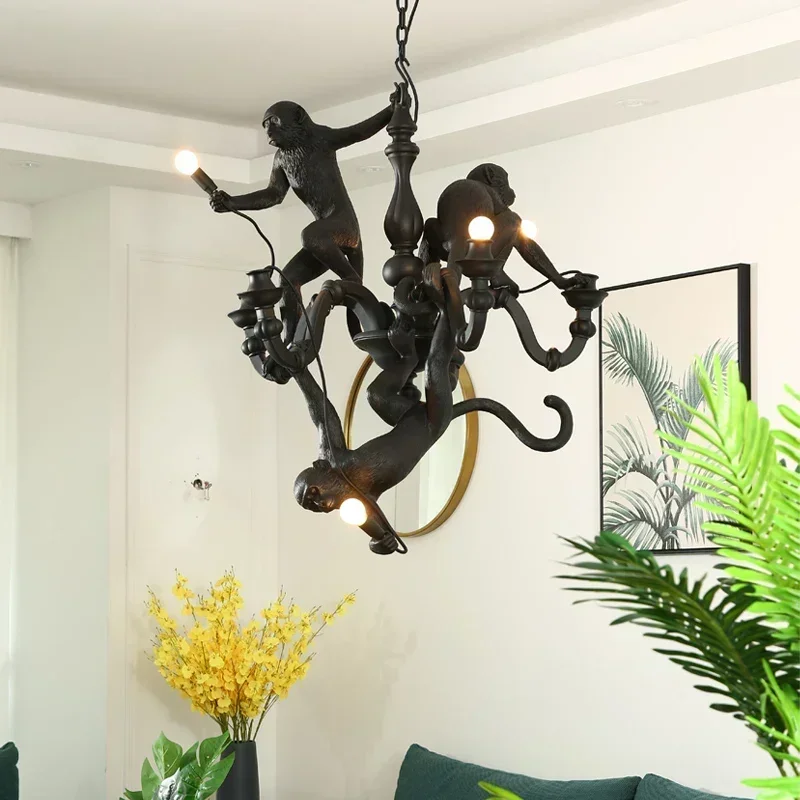 

Nordic Creative Art Climbing Monkey Chandeliers Resin Animal Design Lamp for Dining Living Room Pendant Led Lighting Home Decor