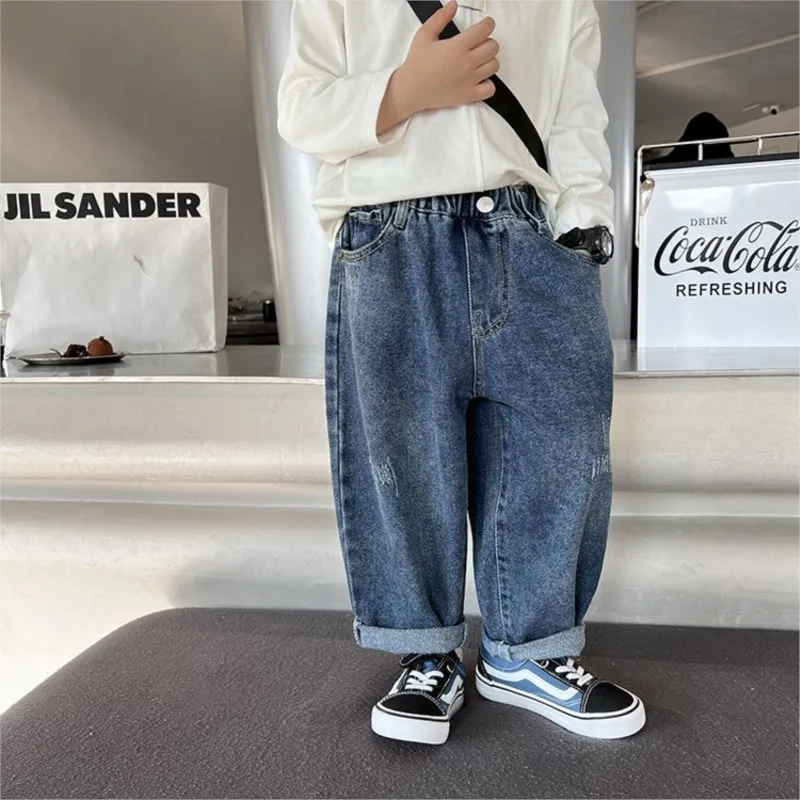 2024 new spring autumn Girls Kids Boys pocket  jeans; denims trousers  pants comfortable cute baby Clothes Children Clothing