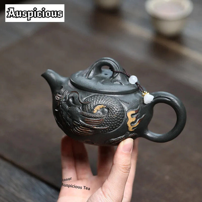 250ml Aesthetic Yixing Purple Clay Teapots Handmade Azure Dragon Pot Raw Ore Green Mud Tea Soaking Kettle Chinese Zisha Tea Set