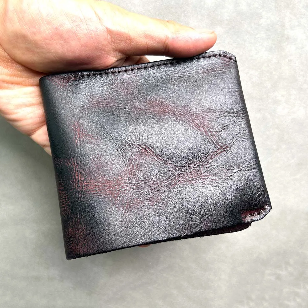 남성용 핸드메이드 황갈색 가죽 지갑, 동전 주머니, 지퍼 지갑, 순수 가죽