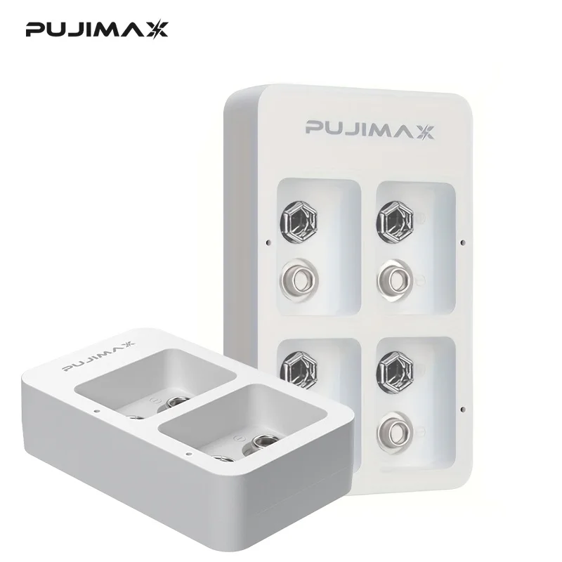 PUJIMAX  2 Slots Smart Fast Battery Charger With LED Indicators USB Cable For 9V Ni-MH/Ni-Cd/Li-ion Rechargeable Batteries