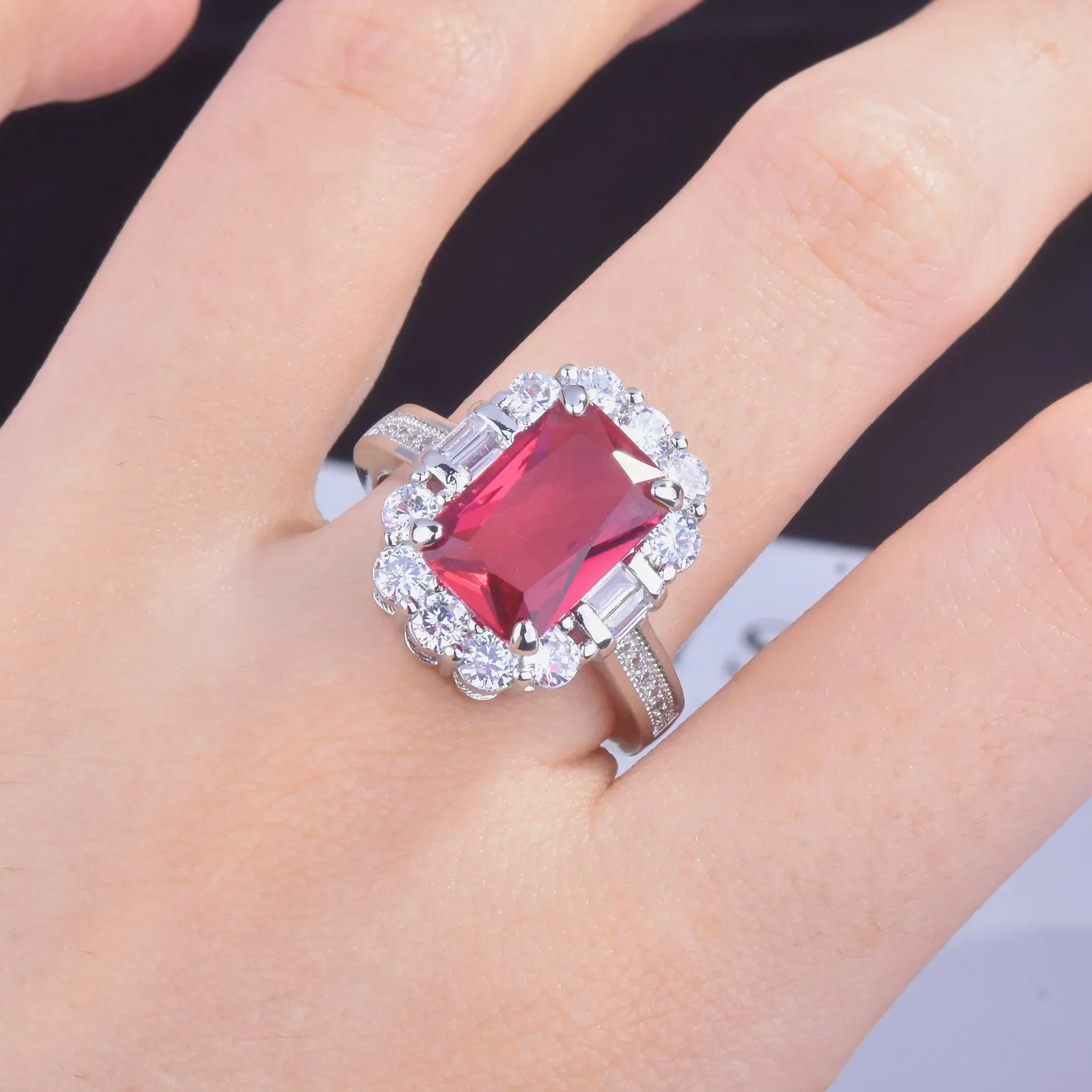 Anillo Vintage De plata De ley S925 para mujer, joyería De piedras preciosas De rubí rojo, caja De piedras preciosas De Rubí, joyería 925