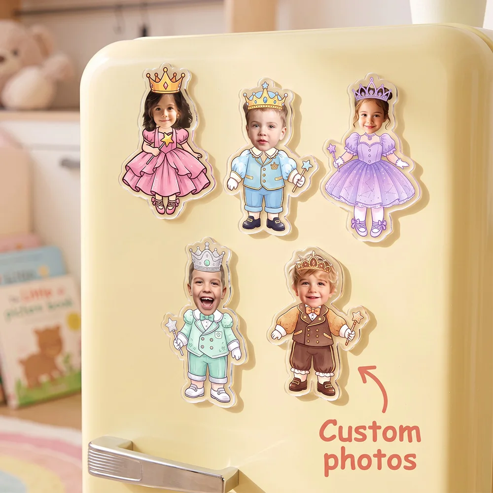 Personalized Custom Photo Prince Princess Fridge Mag net,Custom Upload Image Keepsake Decoration,For Toddlers,Little Boys Girls,