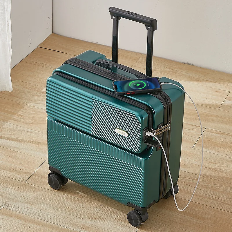 18 Zoll Handgepäck mit Rädern Vorder öffnung leichte abs pc Reisekoffer Multifunktions-Roll gepäck koffer