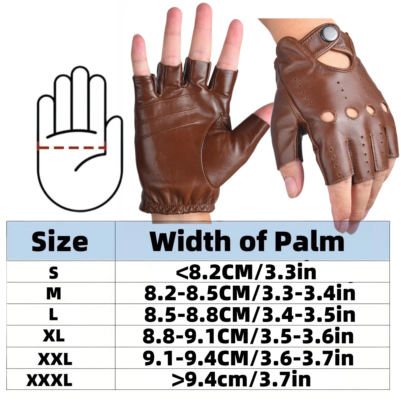 قفازات قيادة جلدية بدون أصابع نصف إصبع للرجال من جلد الغنم الأصلي للاستخدام الخارجي للرجال