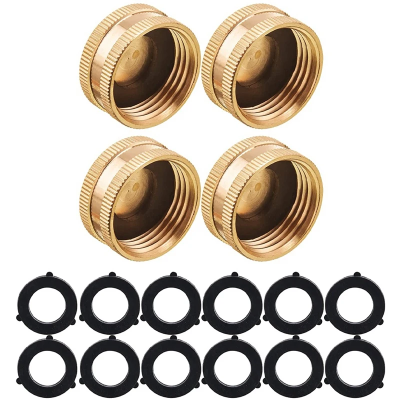 

Garden Hose Female End Cap, Brass Spigot Cap With Extra 12 Washers, 3/4 Inch, 4-Pack