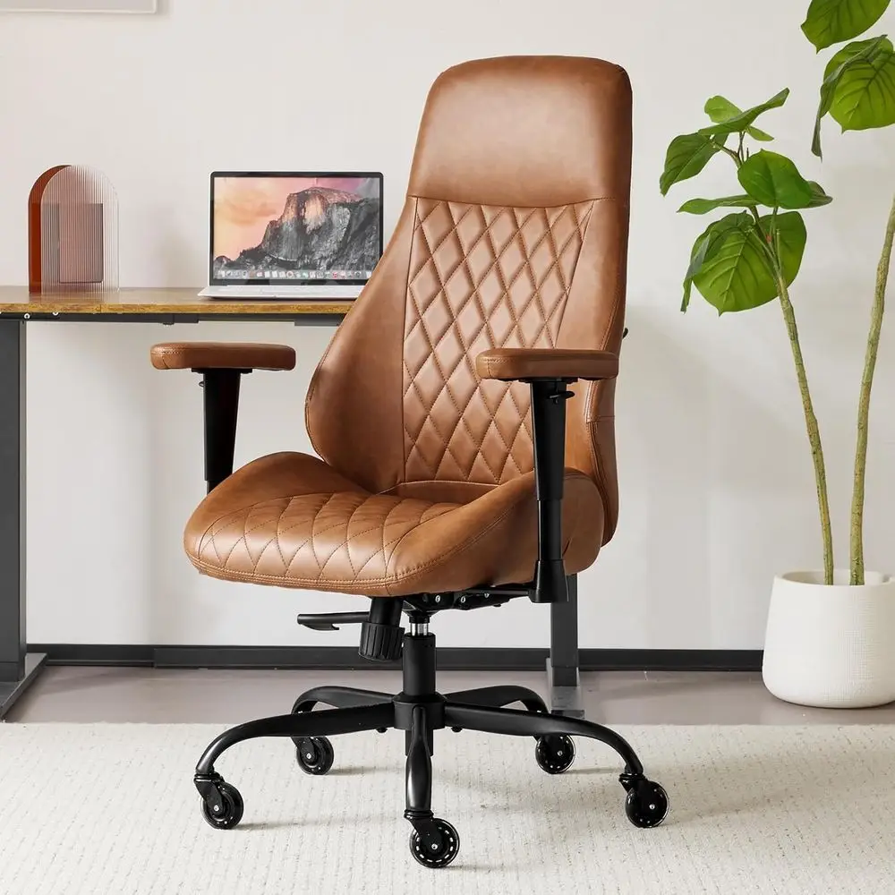 

Ergonomic High Back Leather Office Chair with Adjustable Height, Swivel, Lumbar Support, and Rolling Casters