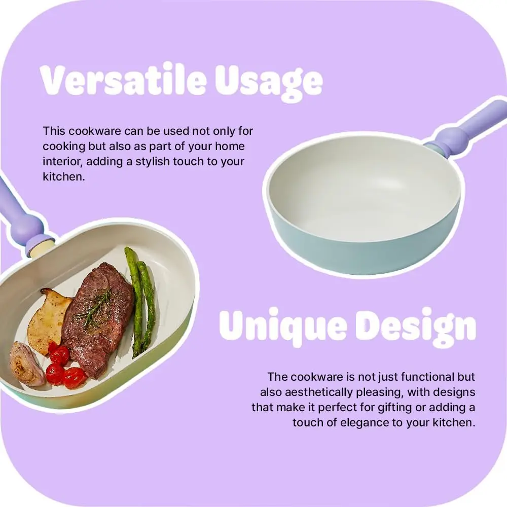 طقم أواني طهي - أوعية ومقلاة مطبخ مطلية بالسيراميك يوميًا مكونة من 5 قطع