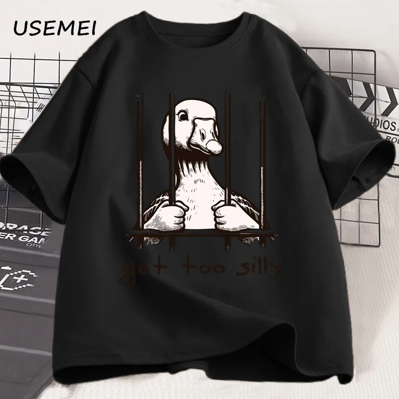 Funny Silly Goose Graphic T Shirts Got Too Silly Humor Animal Designs T-shirt Men Women Trendy Geese Tee Clothes Loose Top