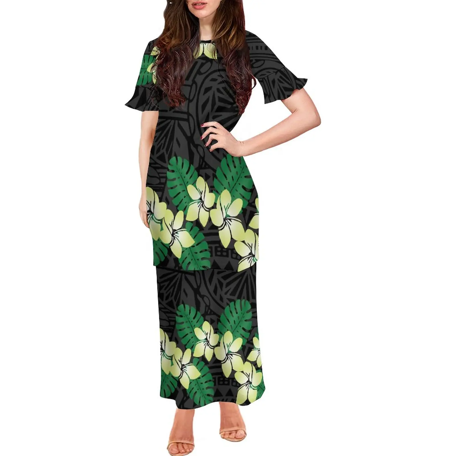 Custom Polynesian Art Print Summer Quality Fabric Dress Women's Dress Puletasi Double Skirt 2023 New Model