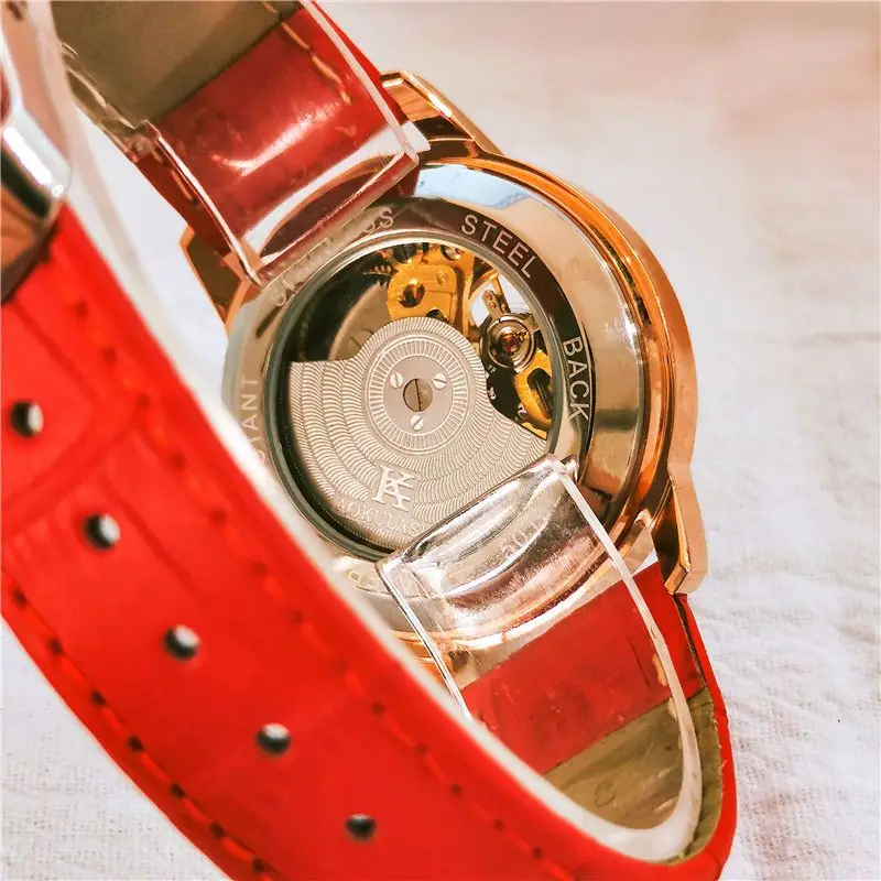Aogulas Genuine Hollow-Out Diamond-Encrusted Fully Automatic Mechanical Watch for Women, Fashionable and Simple, Luminous Waterproof Watch for Female Students, Trendy, the Best Gift for Her, No Battery Needed