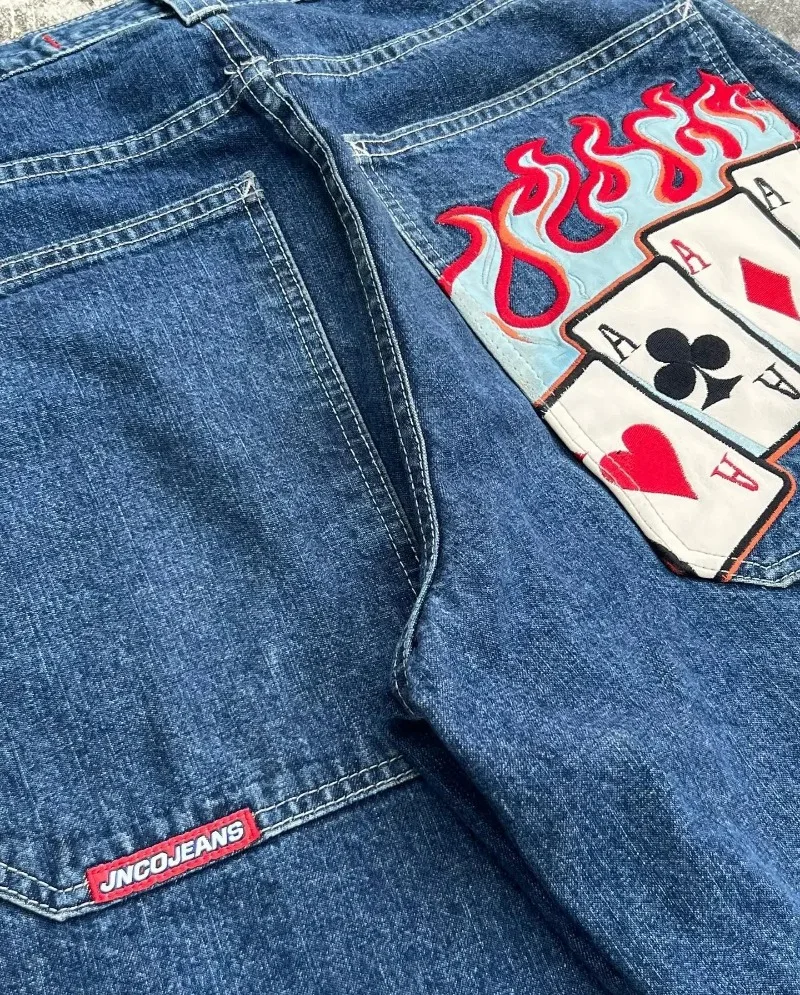 JNCO-Hip Hop Baggy Jeans para Homens e Mulheres, Harajuku, Alta Qualidade, Bordado, Streetwear, Perna Larga, Y2K Vestuário