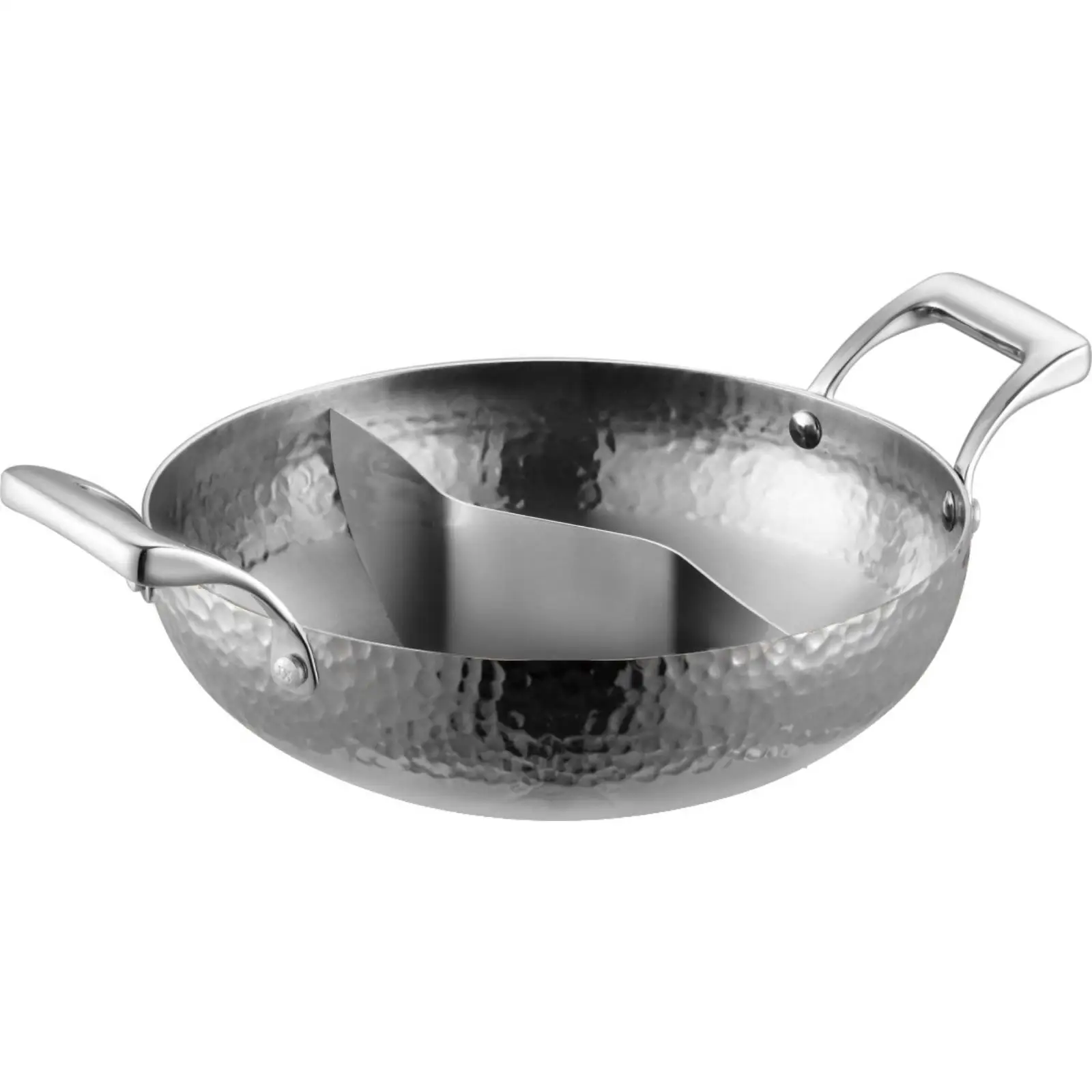Double Broth Cooking Pot Stainless Steel Split Pan with Side Handles for Induction Cooker Table Dining