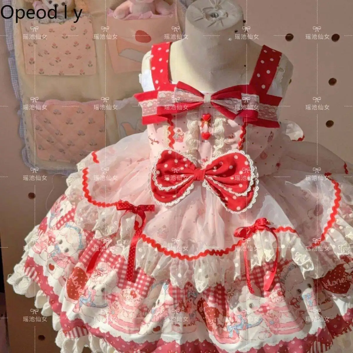 

Japanese Original Lolita Girls Jsk Dress Princess Style Children's Strawberry Print Sweet Doll Feeling Children's Cake Dress