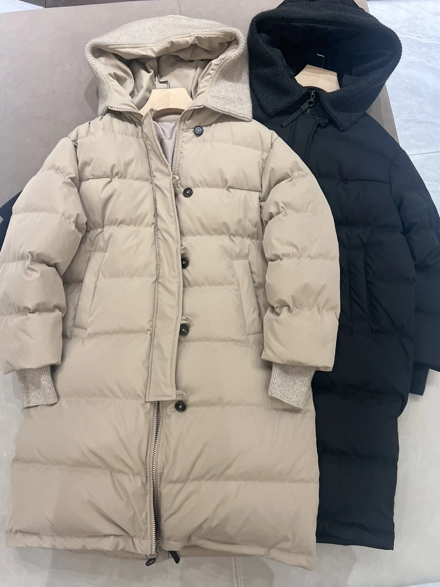 Autumn Winter 2024 Women's Clothing Hooded White Goose Down Jacket Mid-length Hooded Down Jacket