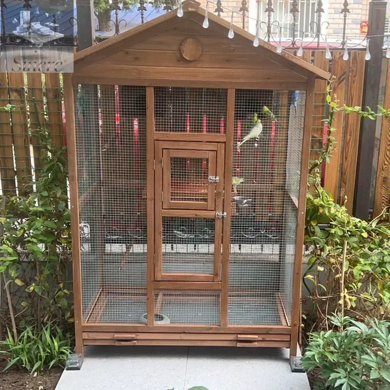 

Wooden bird Parrot cage Peony tiger skin starling Pearl bird Large solid wood breeding