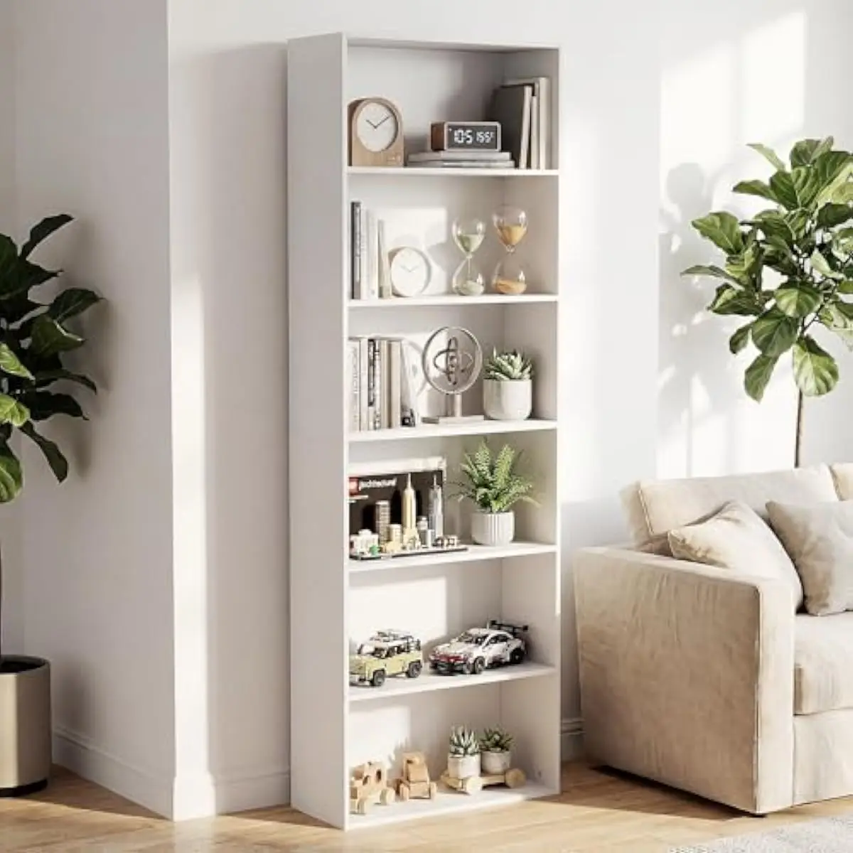 6-Tier Floor Standing Bookcase 70.8 Inches High x 23.6 Inches Wide x 9.5 Inches Deep | Modern Lacquered Engineered Wood Shelf |