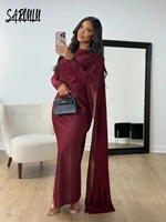 Abaya – Robe de soirée en Satin bordeaux pour femmes, modeste, Simple, offre spéciale, Robe de Cocktail avec Cape latérale, élégante, arabe, manches longues 1