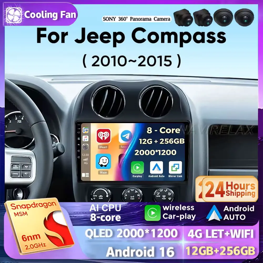 android 16 Car Radio For Jeep Compass Patriot 2010-2016 Multimedia Player Autoradio Stereo 2 Din Player GPS Navigation Carplay D