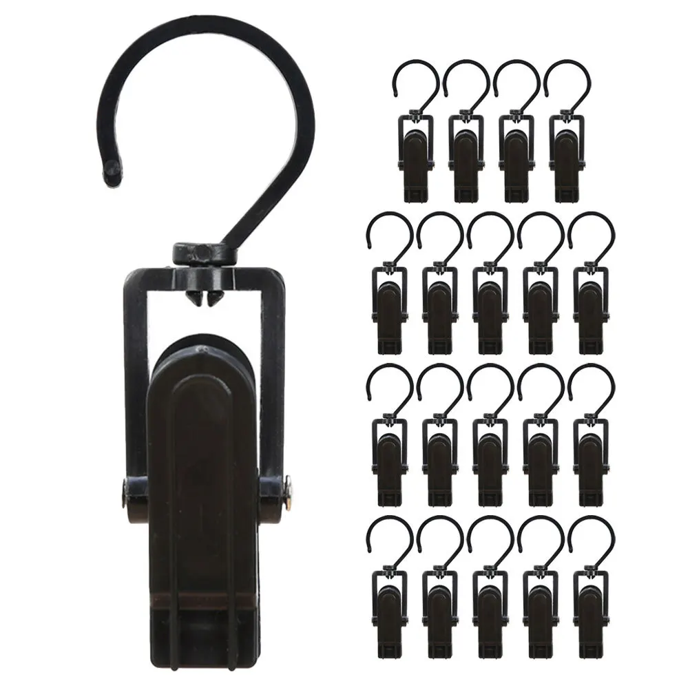 

20pcs Multipurpose Rotating Clip Hook Hat Towel Sock Curtain Hanger For Home Bathroom Kitchen Laundry Travel Closet Storage