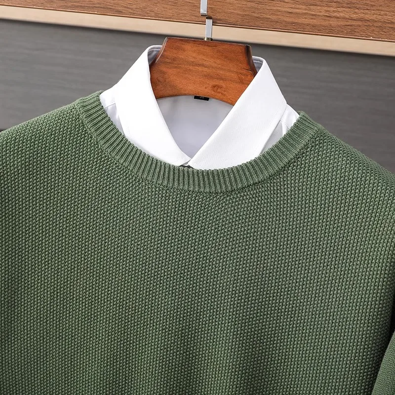 

100% Pure Cotton Knitted Sweater Autumn round Neck Overhead Male Model Full Cotton Online Shirt Men Inner Match Base Shirt
