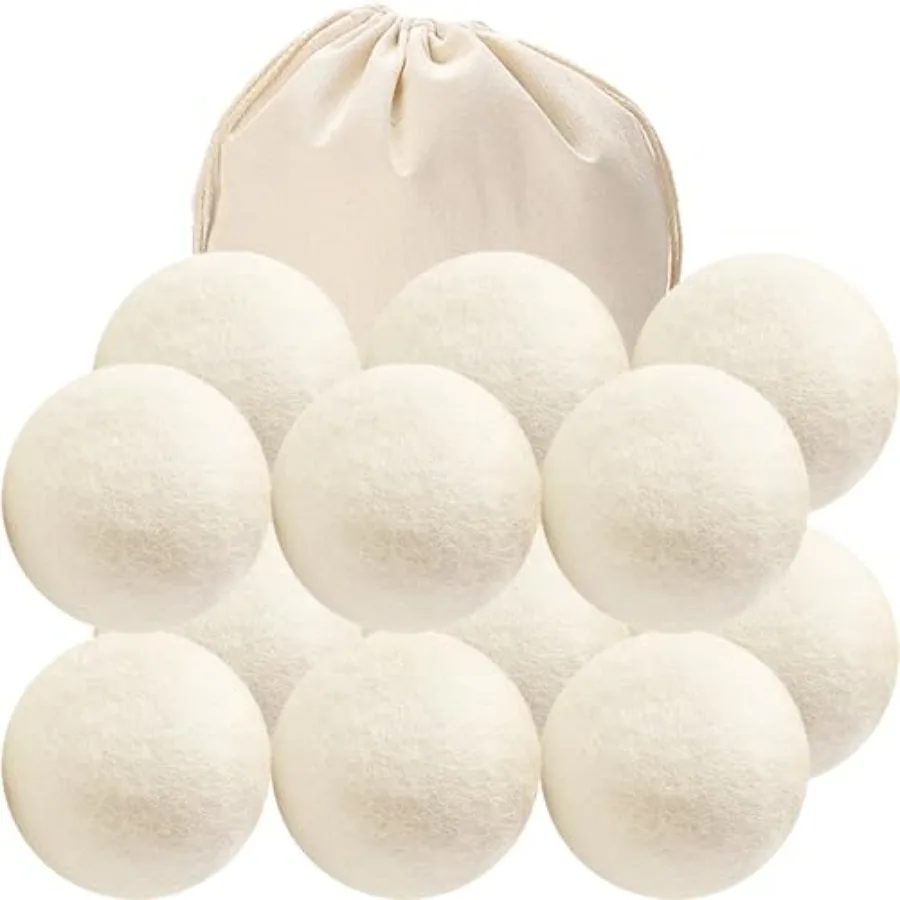 

12 Pack Wool Dryer Balls XL Reusable Laundry Balls for Dryer Natural Fabric Softener Ball with 1 Storage Bags Reduce Wrinkles a